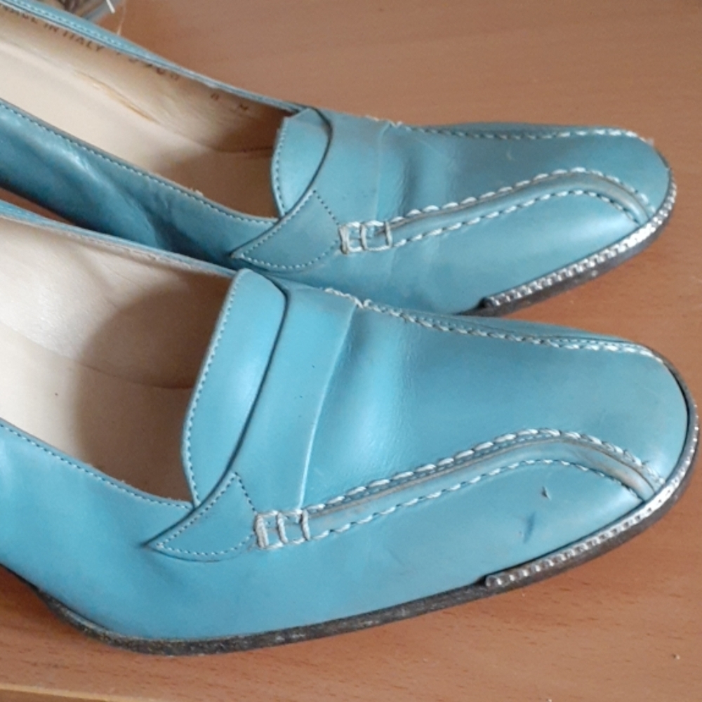 Bally Taramia BLUE Leather Heel Loafers 38 - Picture 5 of 8